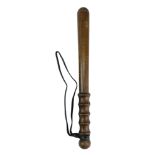 A Police wooden truncheon, turned beech wood with leather wrist strap, second half 20th Century,