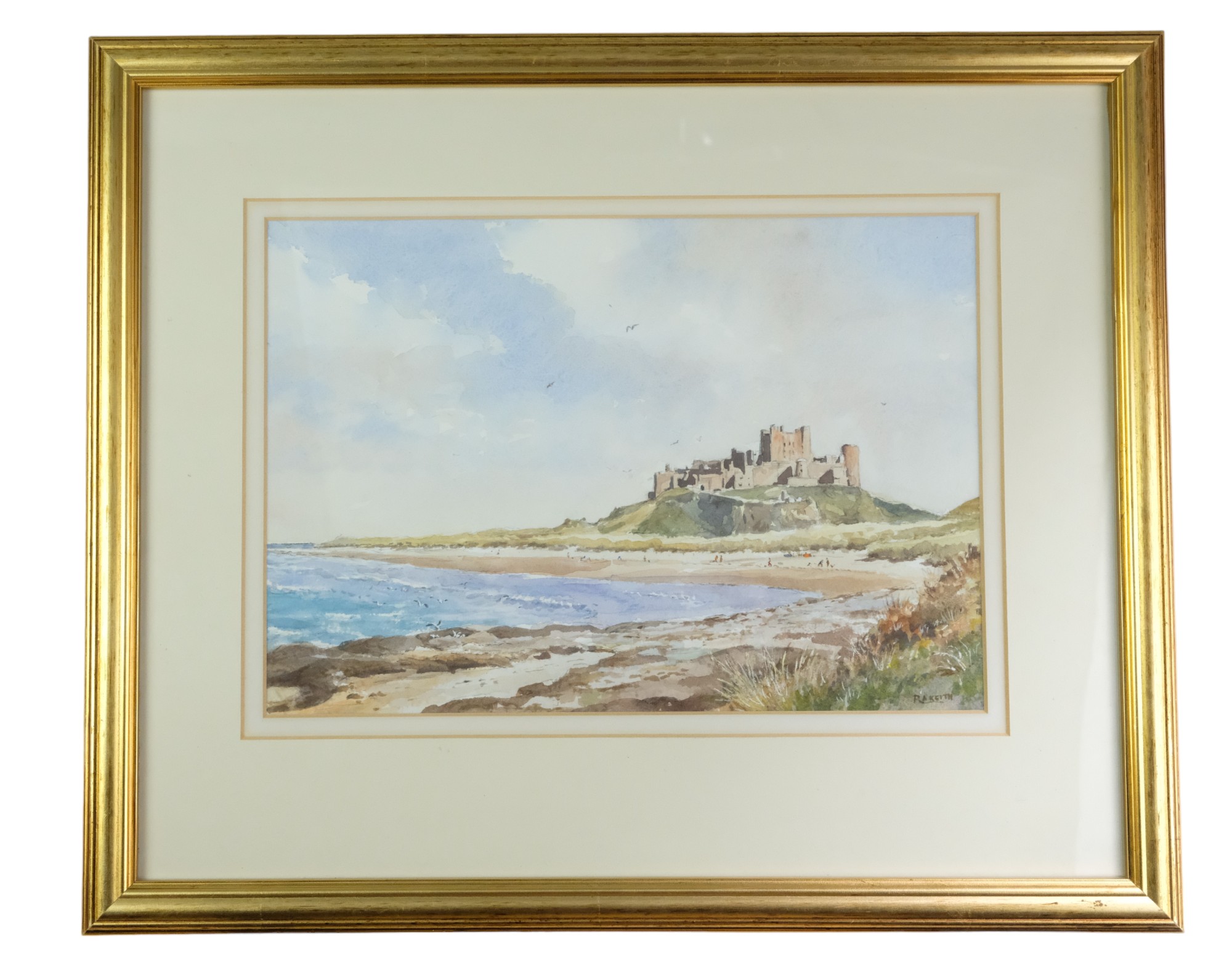 Robert A Keith (Cumbria, Contemporary) "Bamburgh Castle, Northumberland", a broad, blissful, coastal