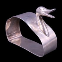 A George VI silver novelty napkin ring in the form of a duck, Lanson Ltd, Birmingham, 1945, 5.5