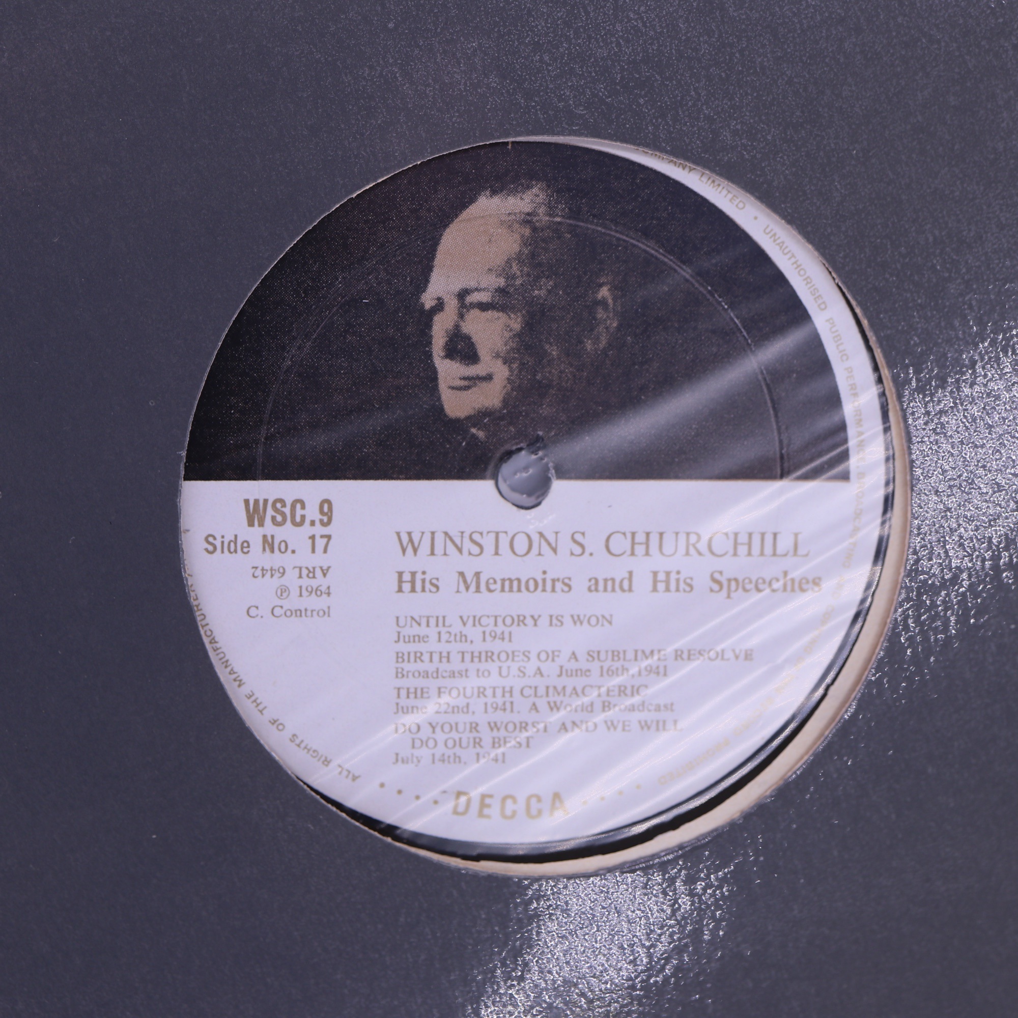 A 12-disc set of "Winston S Churchill, His Memoirs and His Speeches" 33 rpm vinyl records, Decca, - Image 10 of 13