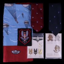 An airborne forces commemorative head square together with SAS and Airborne Divisions ties, an SAS