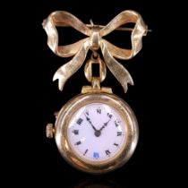 An antique lady's 9 ct gold fob watch, having a crown-wound and pin-set movement, its circular