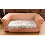 A re-upholstered early 20th Century two-seater Chesterfield drop-arm sofa, 170 cm x 85 cm x 67 cm