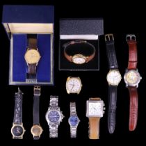 A group of wristwatches including a cased 1980s Seiko, Accurist, Paul Jobin and Raymond Weil, also a