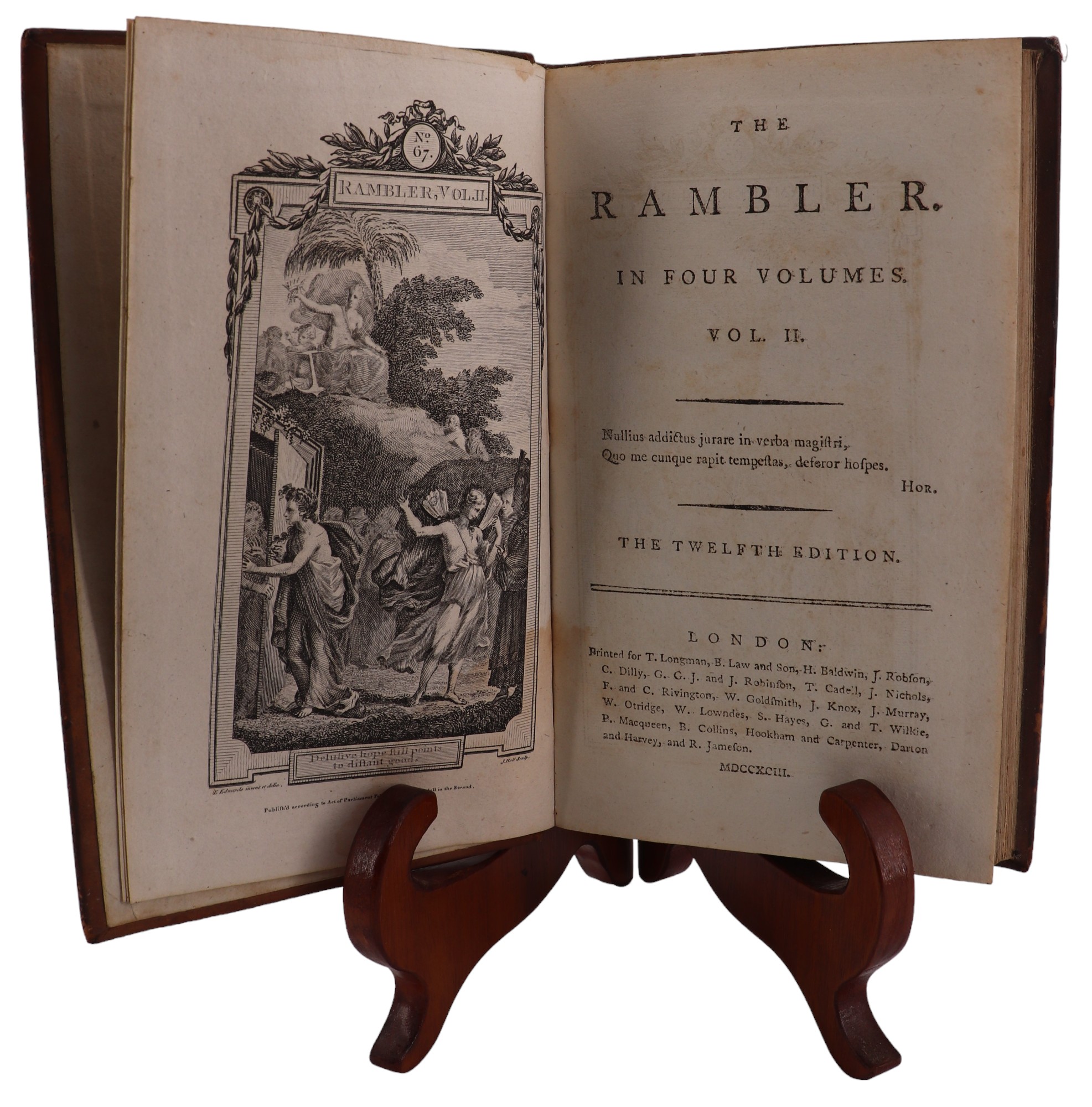 Samuel Johnson, "The Rambler. In Four Volumes", Longman et al, London, 1793, calf with gilt tooled - Image 3 of 6