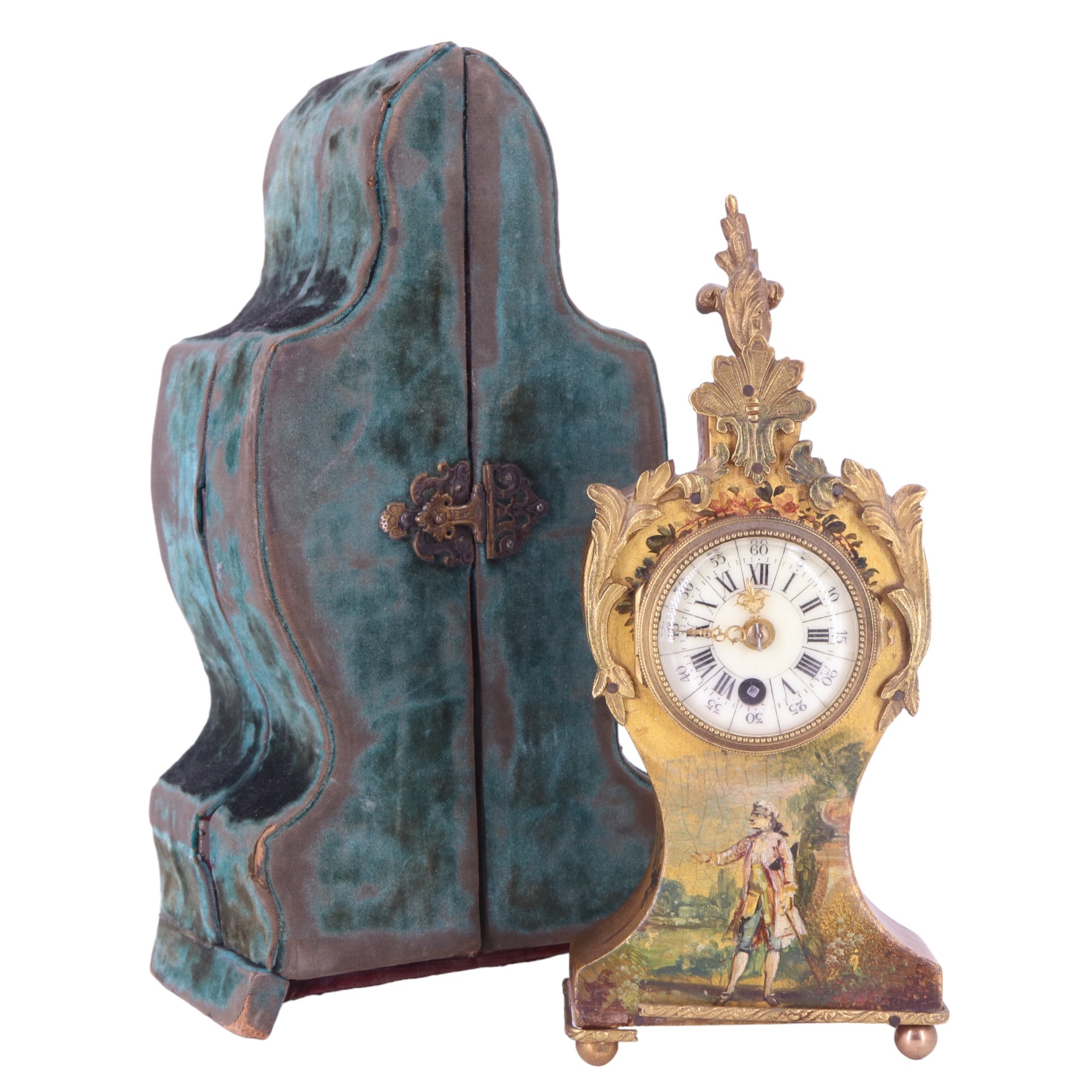 An early 20th Century French Louis XV style boudoir timepiece, having a drum movement and