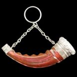 A Victorin ruby glass horn-shaped ring scent bottle, 7 cm, (hingle a/f)