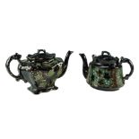 Two late 19th / early 20th Century Jackfield teapots, tallest 18 cm