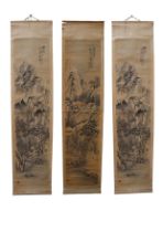 After Yuan Bosheng (20th Century) Three hanging scrolls depicting the mountain range of Zhikan
