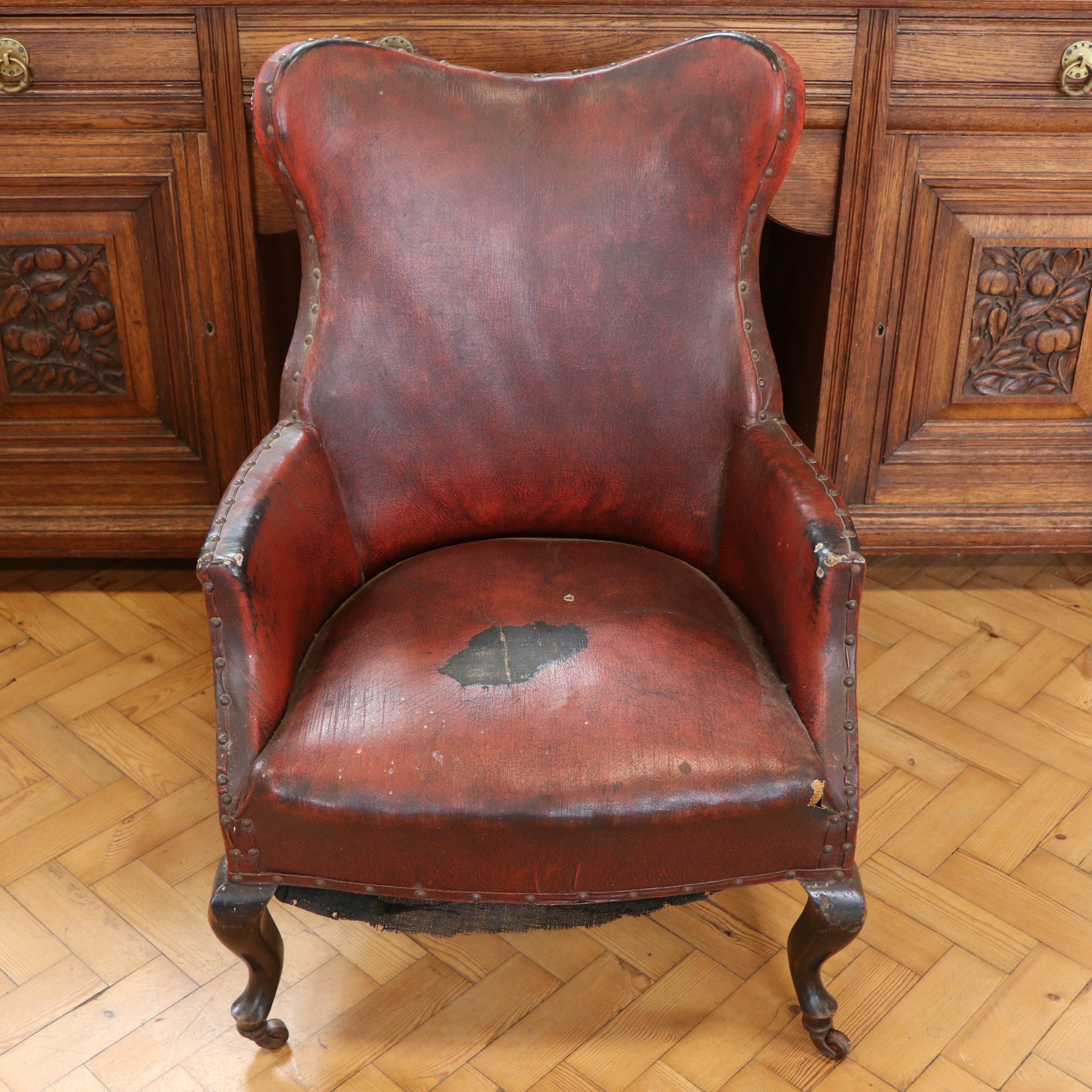 A late 19th / early 20th Century leatherette-upholstered wing-back armchair, 95 cm high - Image 2 of 2