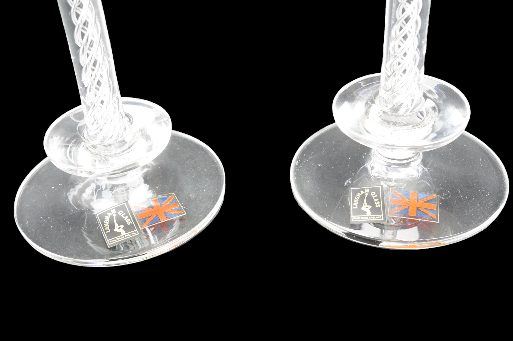 A pair of Langham Glass candlesticks having Georgian-style multiple spiral air twist stems, 21.5 cm - Image 2 of 2