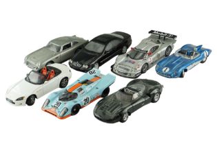 Seven Auto Art diecast model cars including an Aston Martin DB5, a Honda S2000, etc, 1:18 scale