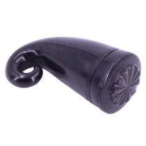 A late Georgian carved jet pocket snuff mull, of typical scroll-horn form, 9 cm