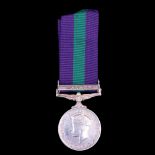 A General Service Medal with Malaya clasp to 19032033 Pte B Byers, Devonshire Regiment