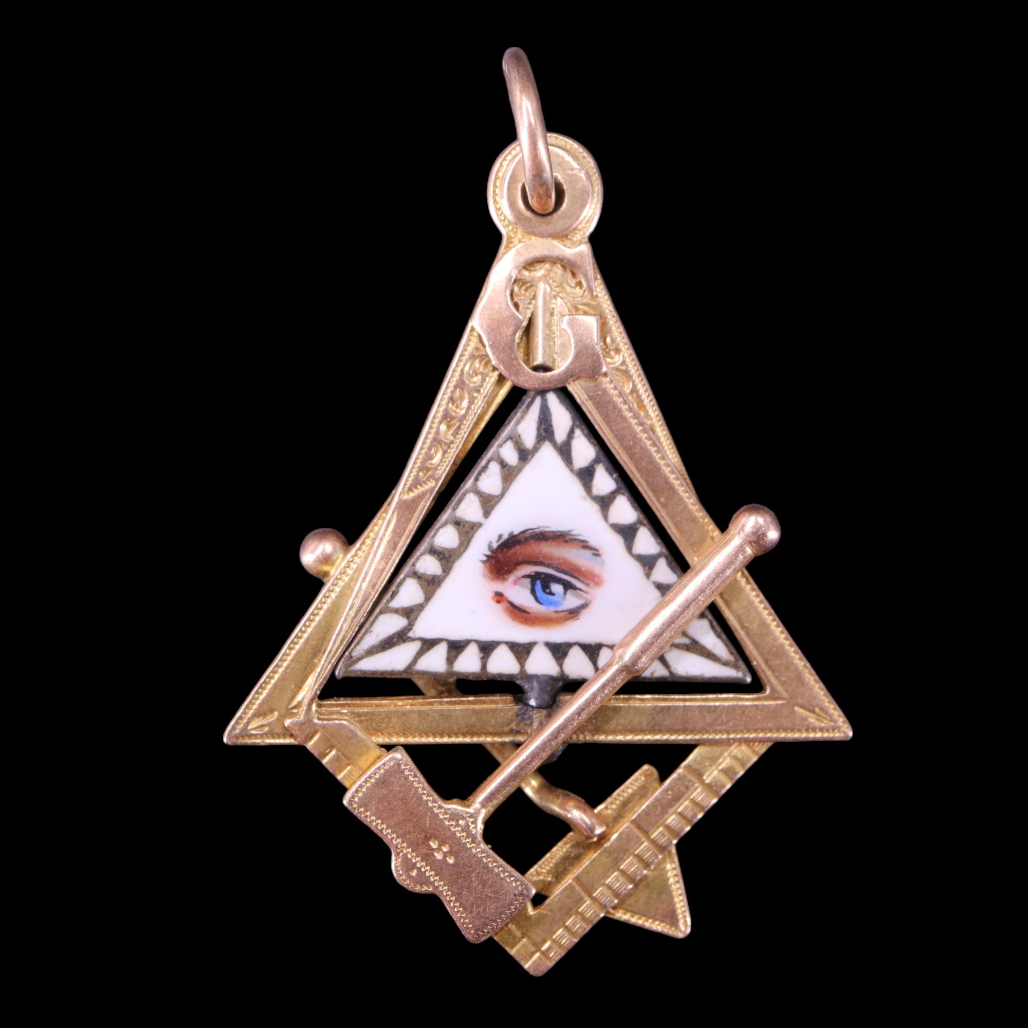 An antique Masonic enamelled 15 ct gold watch chain fob medallion, 34 mm, 2.8 g - Image 2 of 2