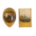 A Mauchline ware oviform "Stirling Castle from the Cemetery" box, together with an Isle of Man case,