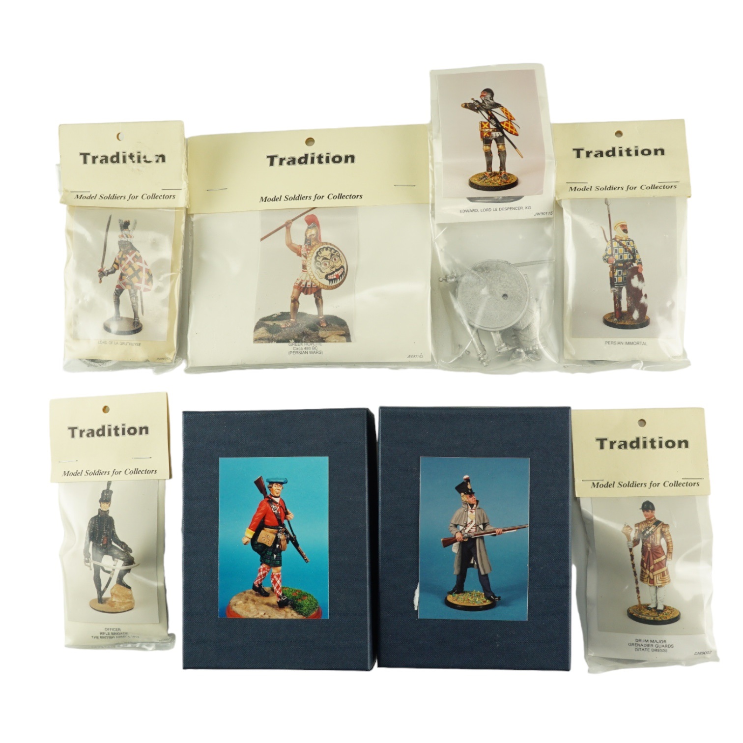 Eight Tradition "Model Soldiers for Collectors" diecast lead model kits, by Tradition of Curzon
