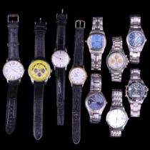 A group of wristwatches including a Philip Persio Chronoalarm, Sekonda, FCUK, etc