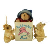 Two mid-20th Century Steiff Pieps plush mice together with a 1987 Eden Toys Paddington Bear in