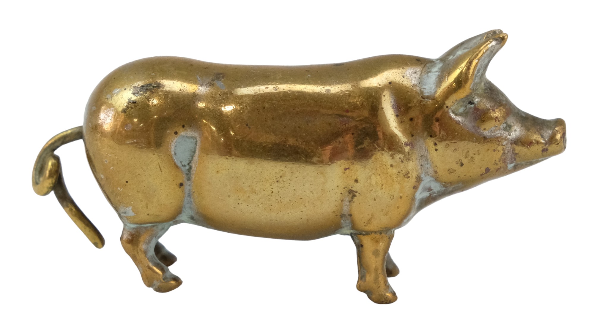 A Victorian novelty brass tape measure in the form of a pig, its tail being the crank, 4.5 cm long - Image 2 of 2