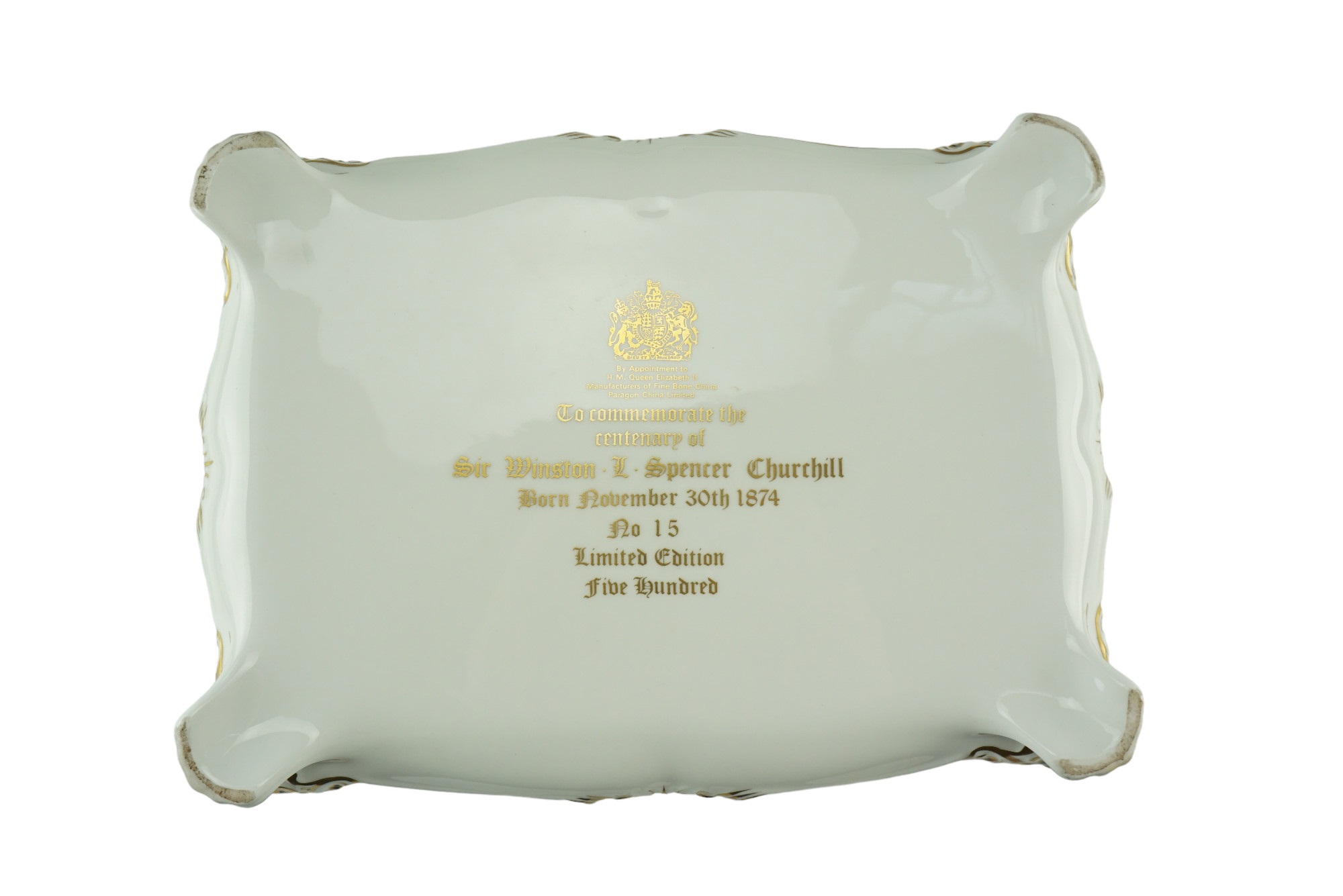 A 1970s Paragon Winston Churchill centenary commemorative bone china cigar casket, of bombe oblong - Image 7 of 9