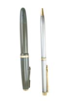 A vintage Parker Duofold fountain pen together with a contemporary Waterman white metal pen (