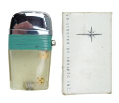 A 1960s Vu-Lighter petrol cigarette lighter by Scripto Inc, having two dice in the clear