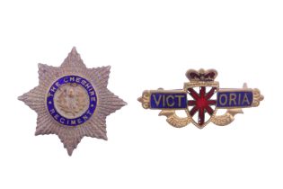 Cheshire Regiment sweetheart and Queen Victoria diamond jubilee brooches