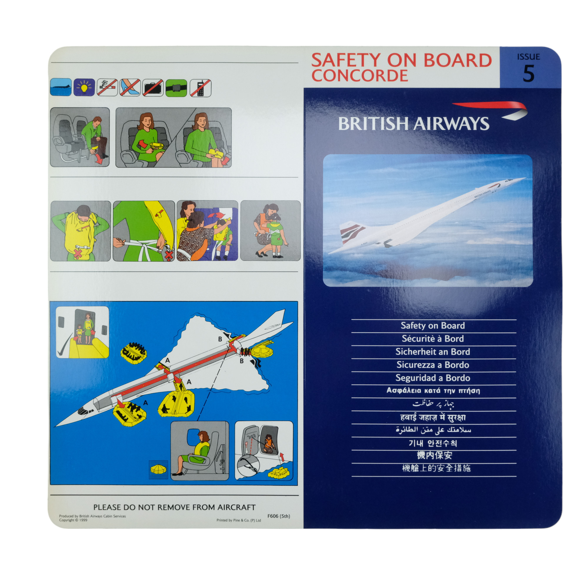 Five British Airways Concorde "Safety on Board" issue 5 safety cards - Image 2 of 2