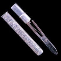 Edwardian silver-cased sewing scissors, Francis Webb, Birmingham, 1902, 8 cm