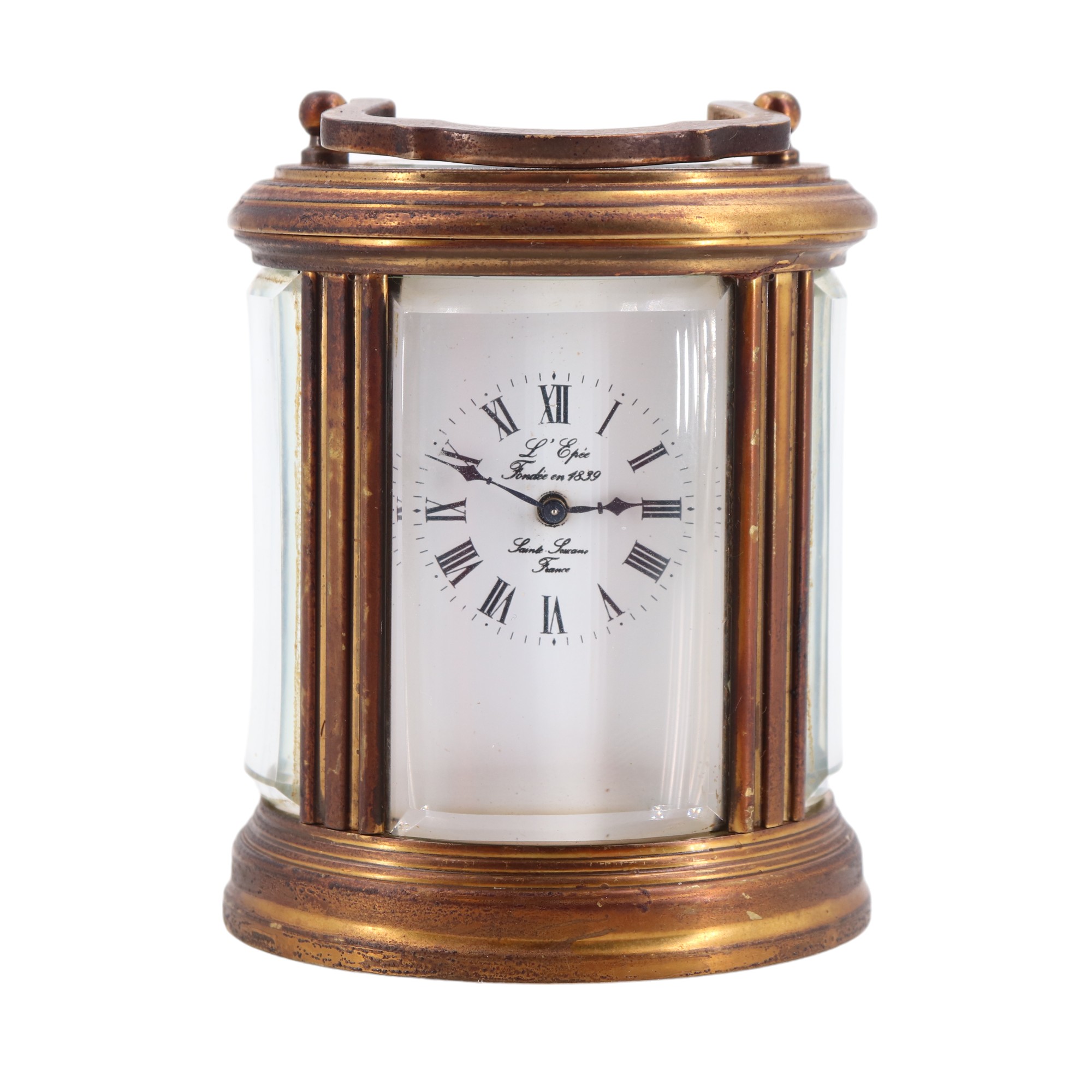 A late 20th Century French L'Epee brass carriage clock, having a key-wound 11-jewel movement, with - Image 2 of 3