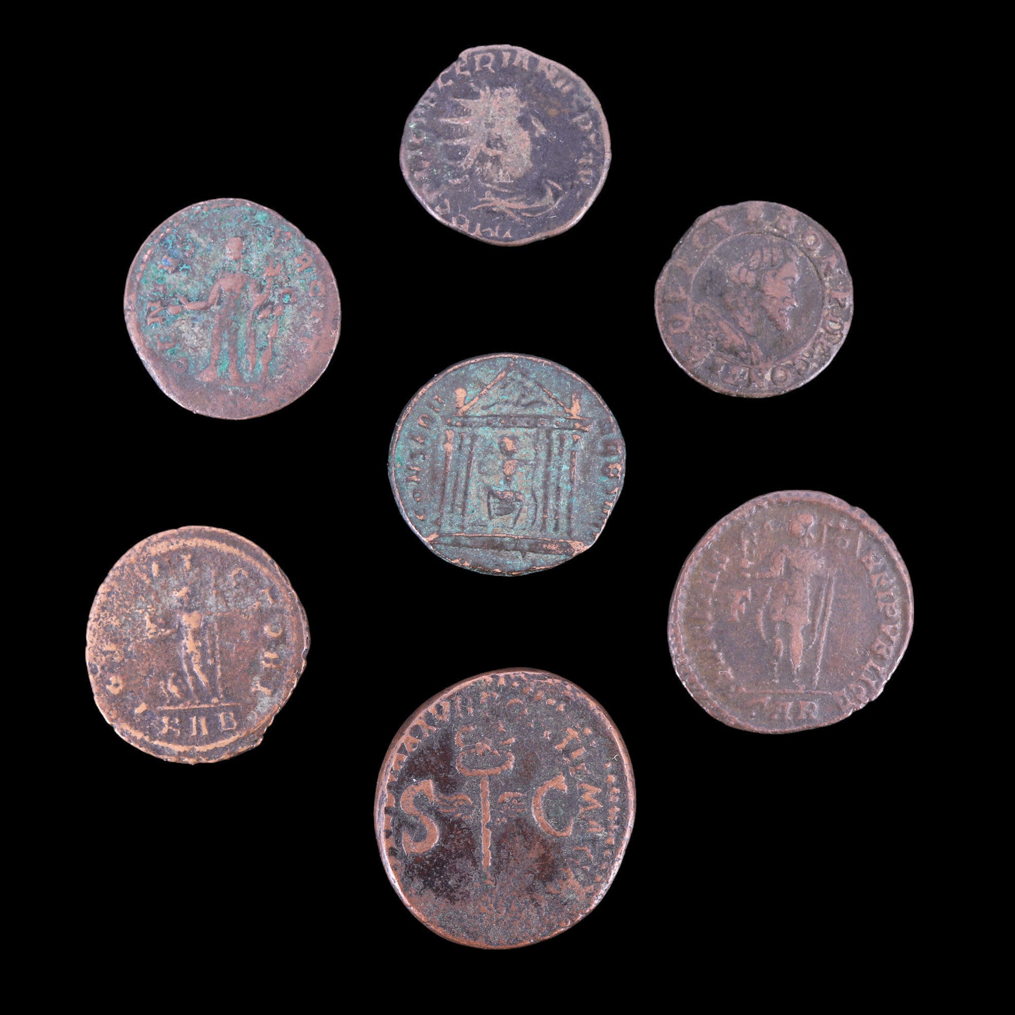 A group of Roman Empire coins including a Tiberius as (1⁄16 Denarii), etc