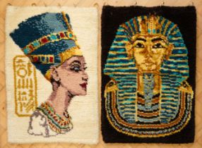Two vintage hand-hooked Egyptian style rugs / textile wall hangings, respectively in depiction of