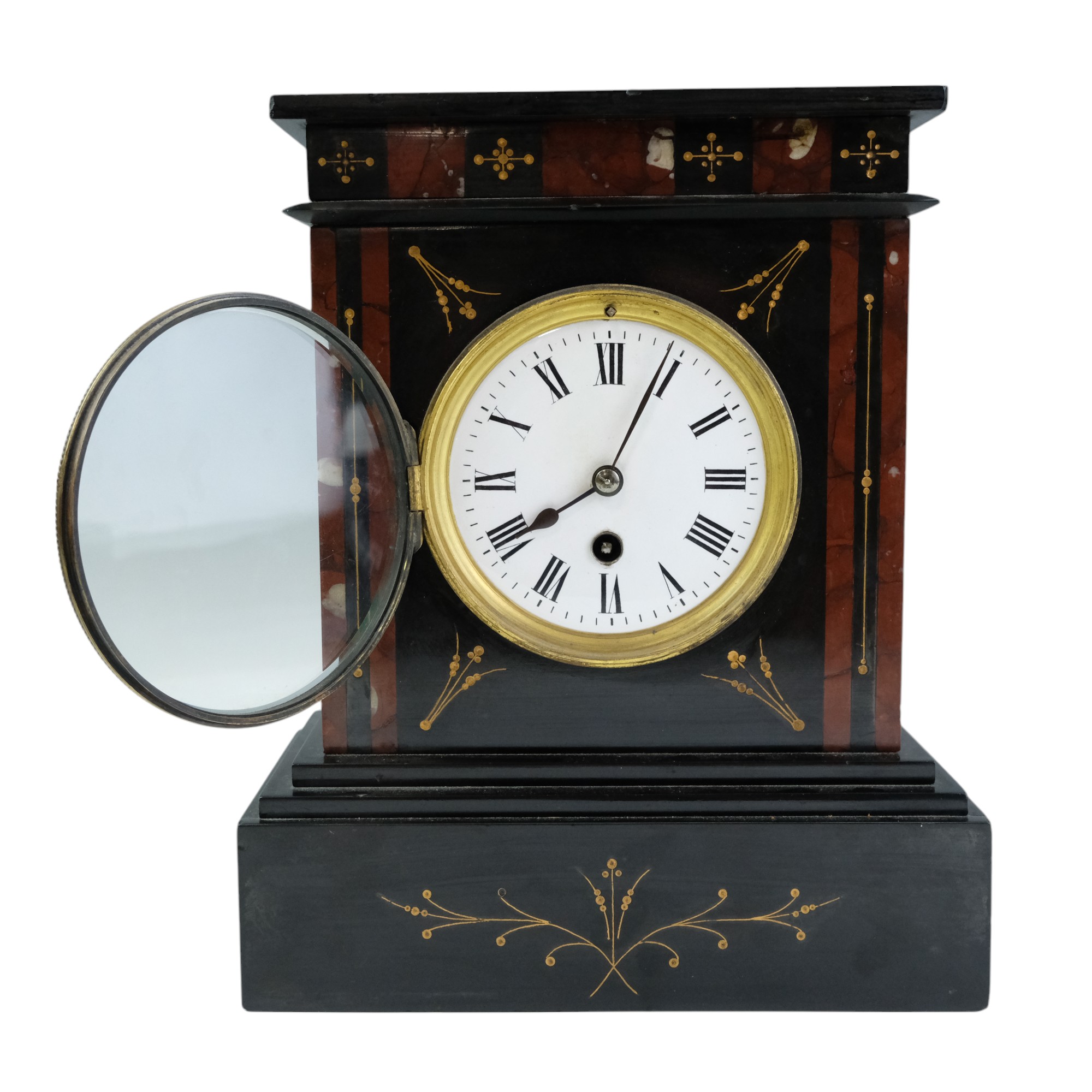 A Victorian parcel-gilt polished slate and red marble mantle clock having a single train movement, - Image 2 of 5