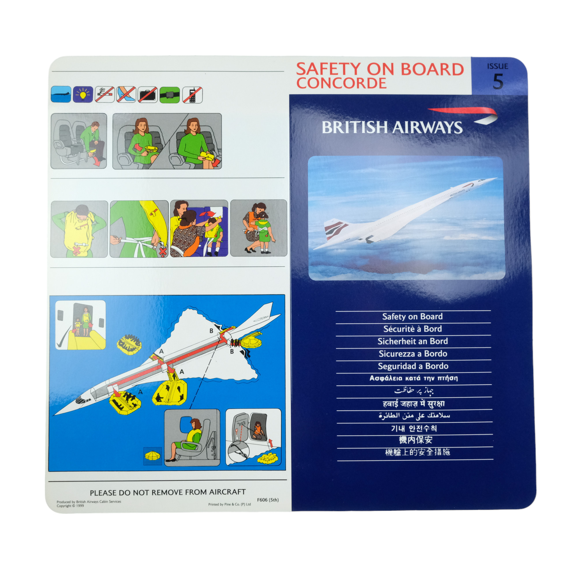 Five British Airways Concorde "Safety on Board" issue 5 safety cards - Image 2 of 2