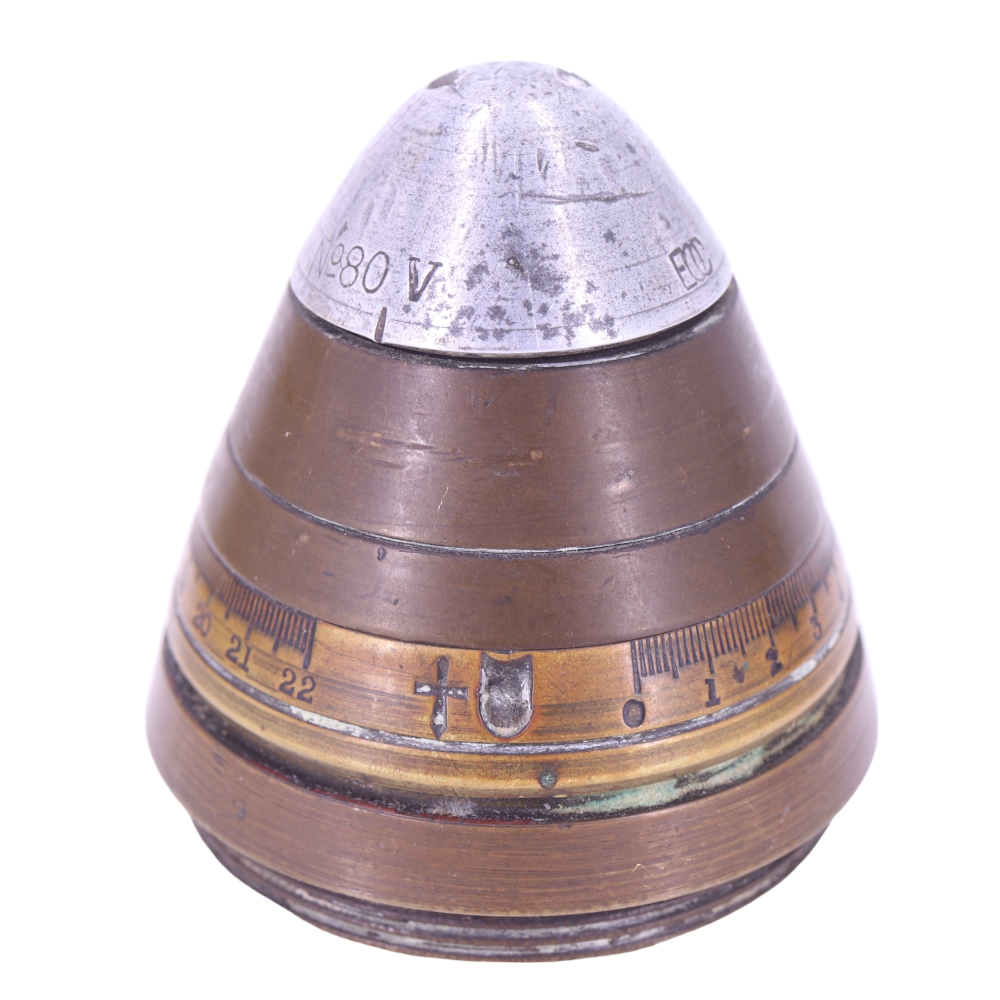 A Great War No 80 artillery shell fuse together with a trench art tobacco jar and a bowl - Image 3 of 10