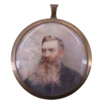 A late Victorian portrait miniature of a gentleman with full reddish beard and whiskers, portrayed
