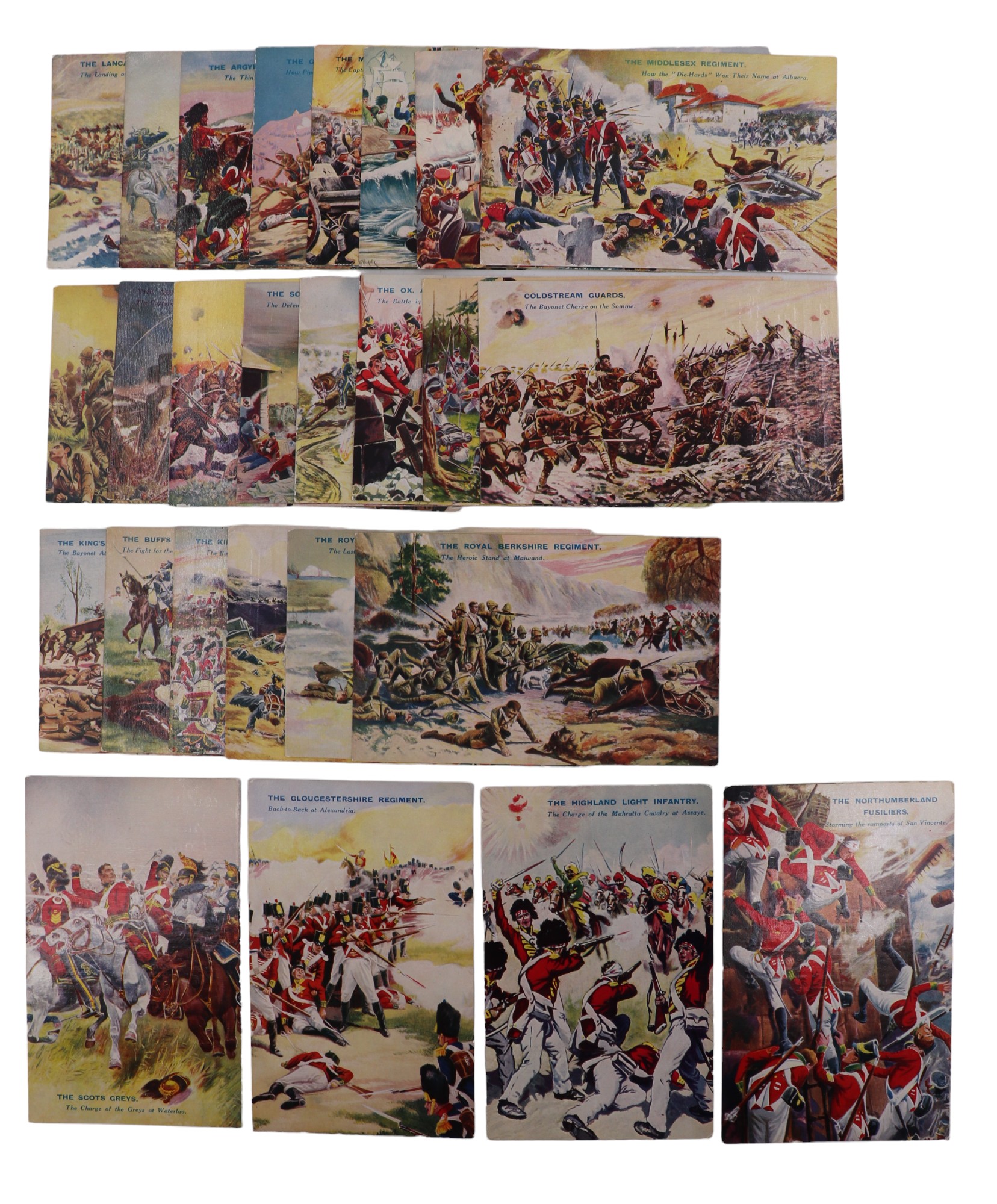 A group of 26 "Battles For The Flag" military postcards by D C Thomson for The Wizard and Rover