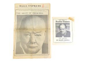 A Daily Express newspaper detailing "The Death of Churchill", dated Monday January 25, 1965,