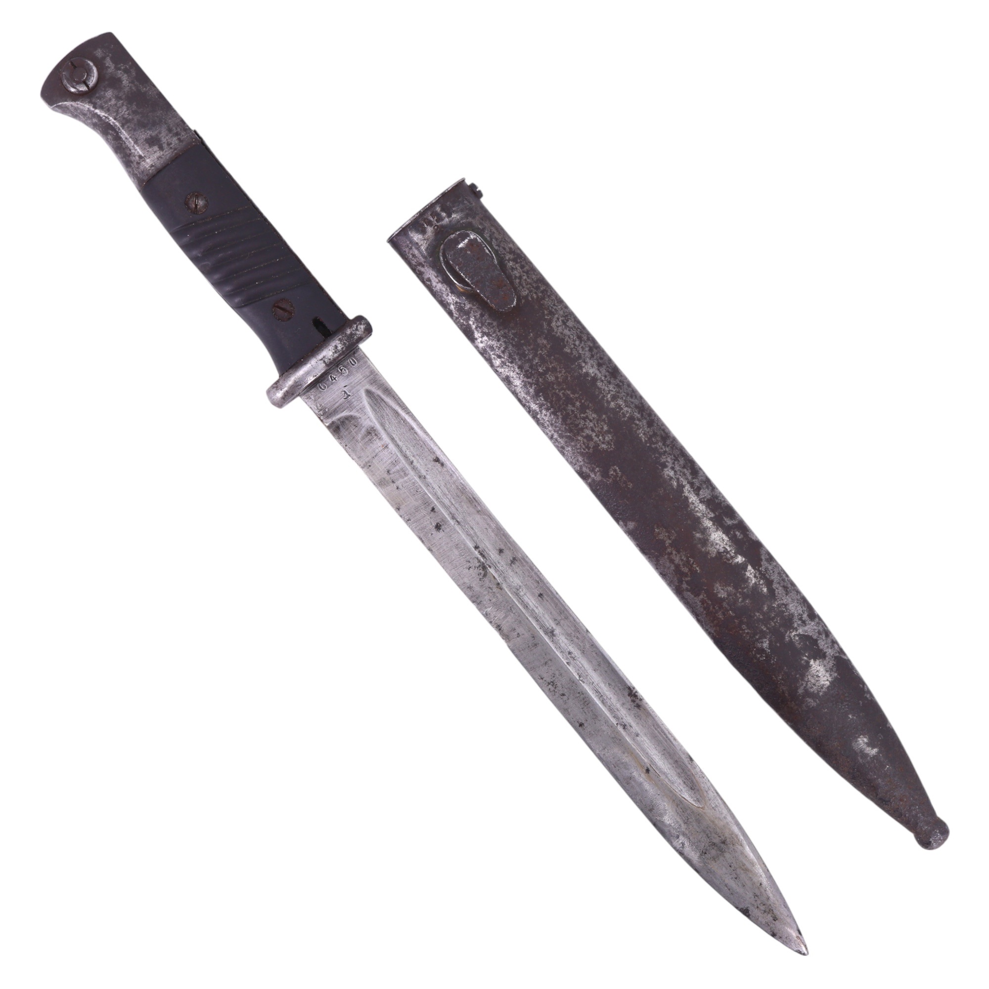 A German Third Reich S84/98 bayonet by Holler, dated 1944, (scabbard and bayonet bearing matching