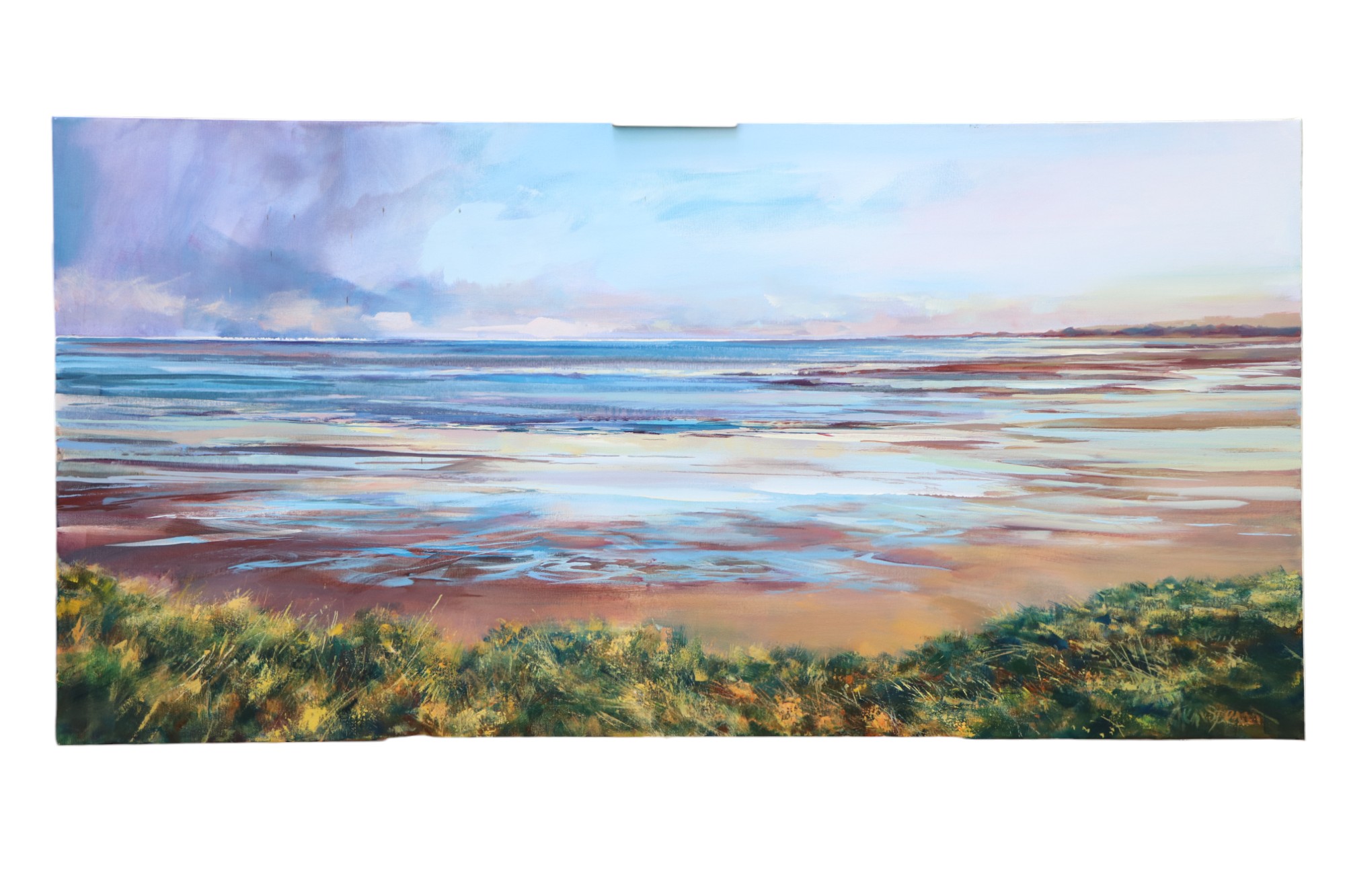 Ken Spencer (Northumbria, Contemporary) "Low Tide, Alnmouth", an expansive, panoramic, pastel-