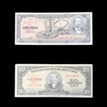 Two Banco Nacional De Cuba banknotes comprising a 1949 20 pesos and a 1960 La Demajagua 10 pesos