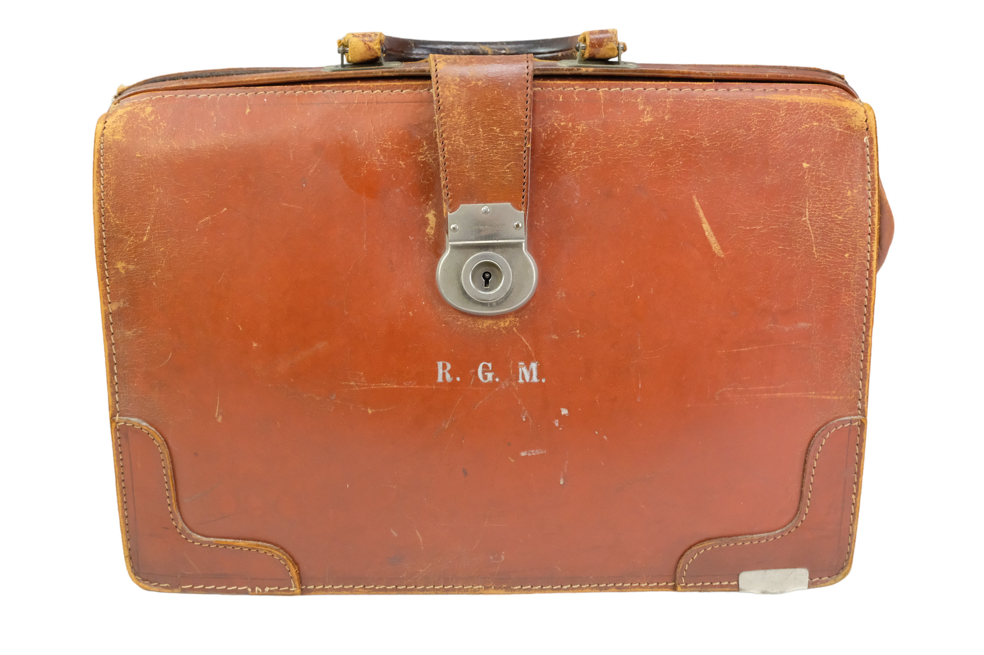 Three vintage leather bags / satchels, early-to-mid 20th Century, largest 43 x 28 x 15 cm - Image 4 of 4