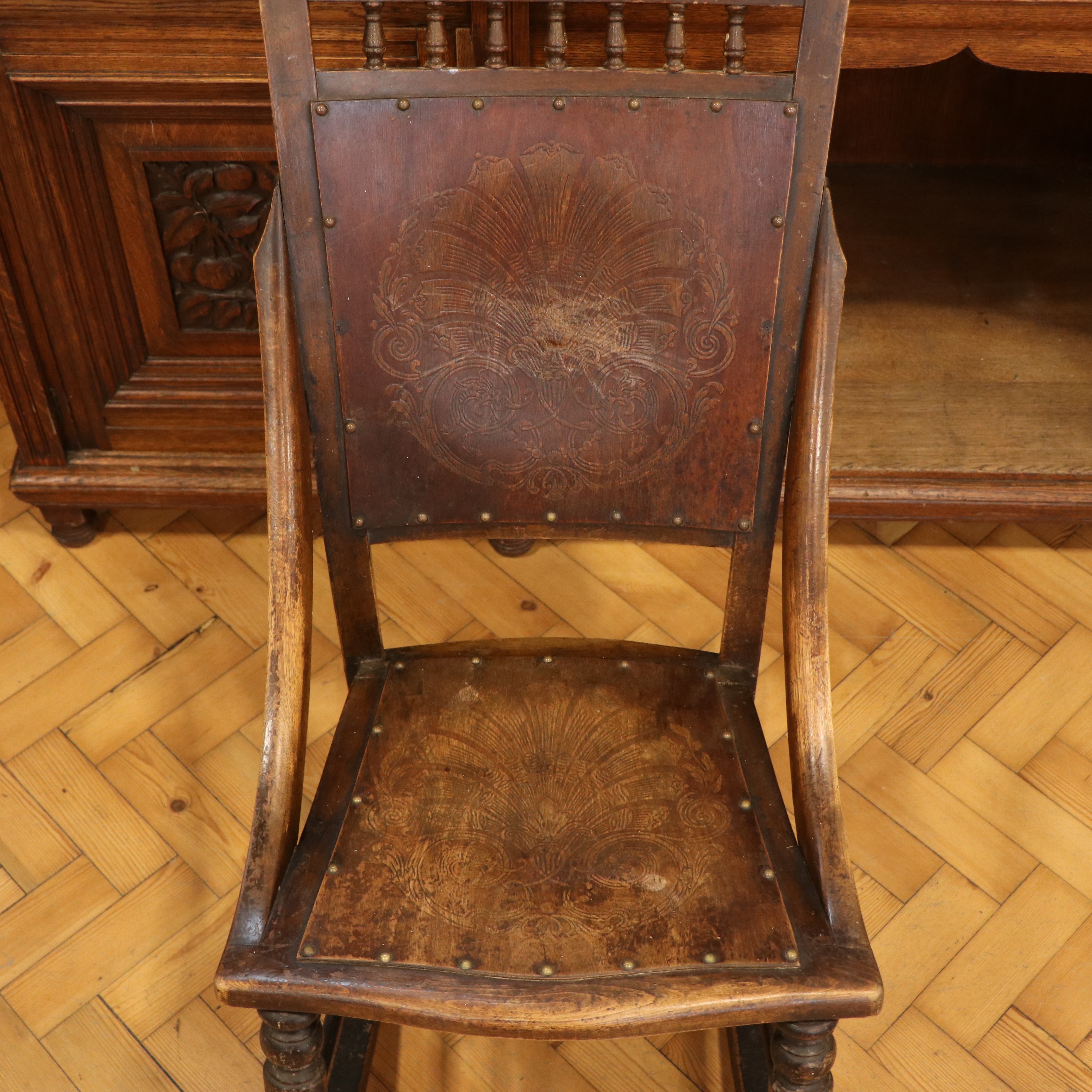 A late 19th Century rocking chair, having a pressed decorative plywood back and seat - Image 3 of 4