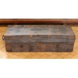 A late Georgian / early Victorian campaign or travel trunk, in hide-covered wood with brass and iron