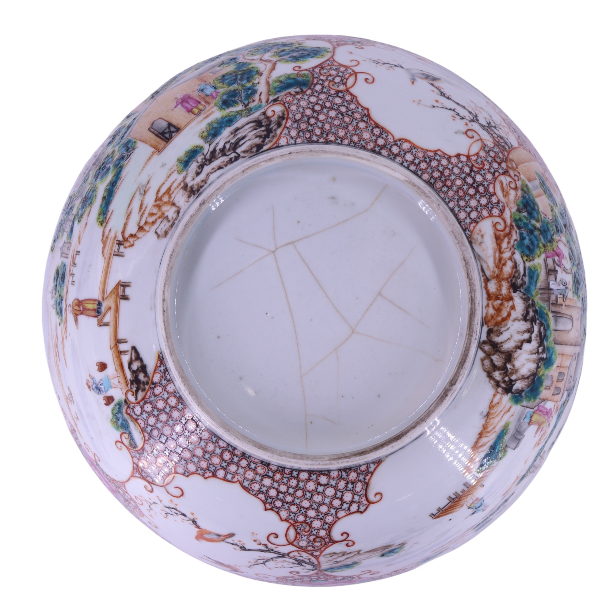 An 18th Century Chinese export Famille rose porcelain punch bowl, decorated in depiction of European - Image 8 of 8