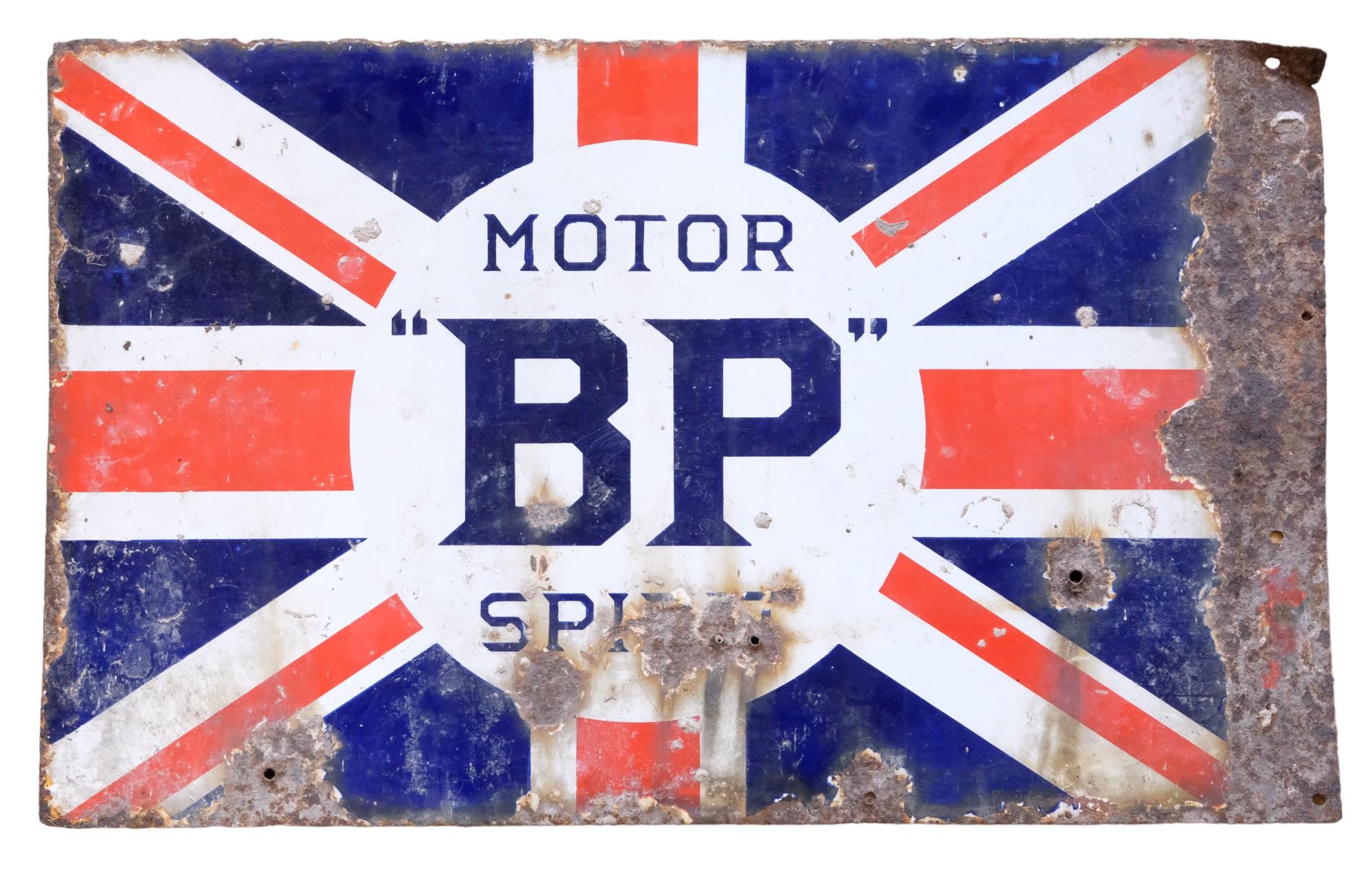 [ Classic Car ] An early 20th Century BP Motor Spirit double-sided enamelled Union Jack