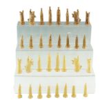 A ceramic medieval style chess set, king 10 cm, (a/f)