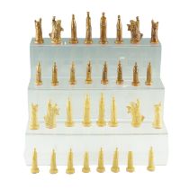 A ceramic medieval style chess set, king 10 cm, (a/f)