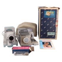 Two vintage slide projectors comprising a Hi-Lyte 250 and an Aldis 505 together with a lamp and a